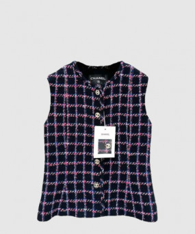 샤넬 프린트 민소매 재킷