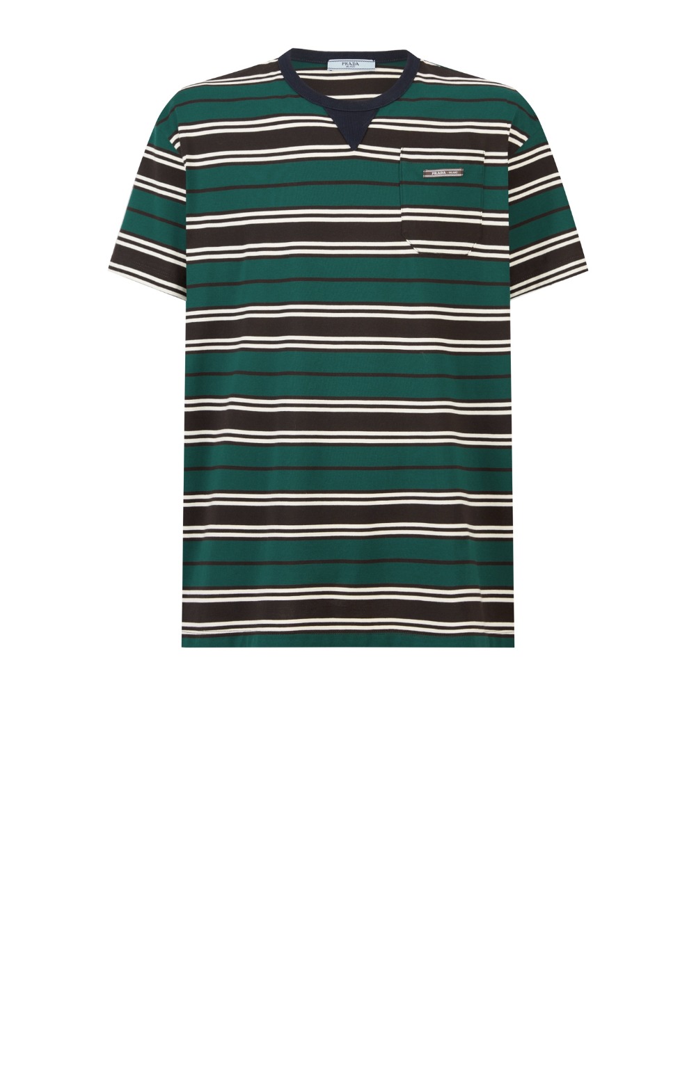 프라다 스트라이프 라일 코튼 티셔츠