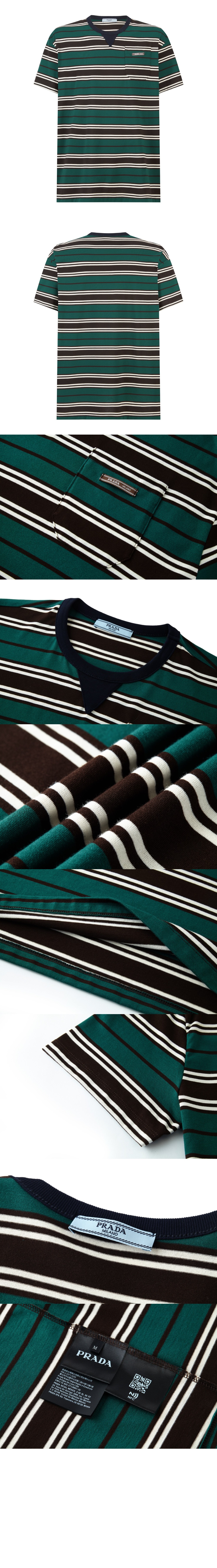 프라다 스트라이프 라일 코튼 티셔츠