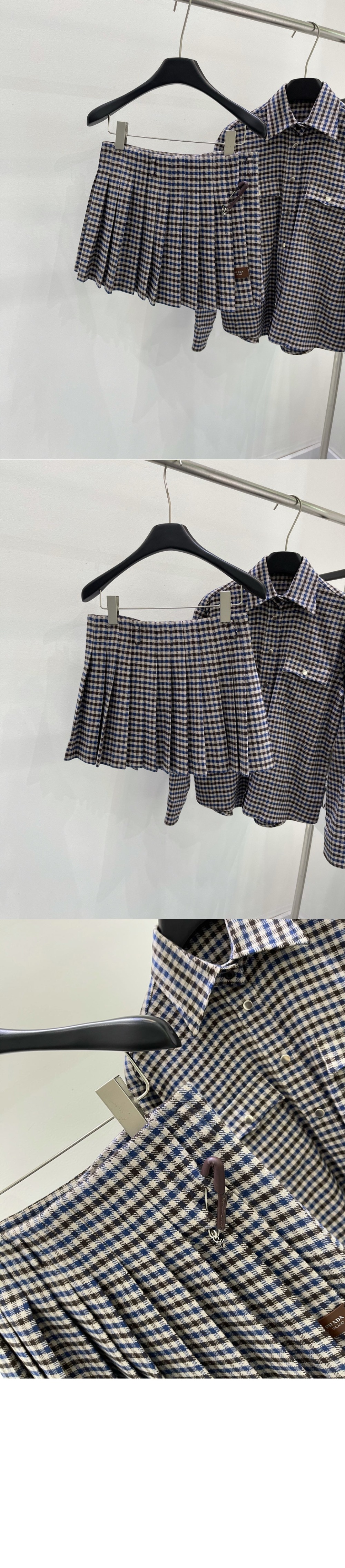 프라다 체크 울 미니스커트