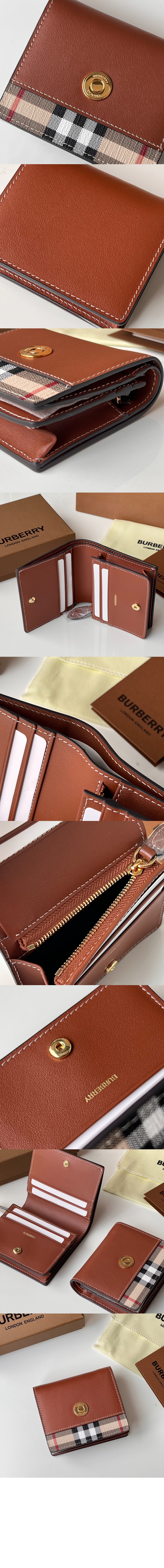 버버리 빈티지 체크 레더 스몰 폴딩 지갑 80622861